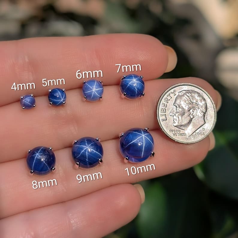 Round Star Sapphire Stud Earrings Earrings Handmade Handcrafted