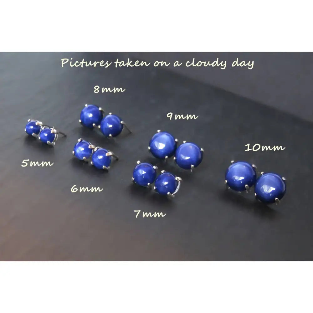 Round Star Sapphire Stud Earrings Earrings Handmade Handcrafted