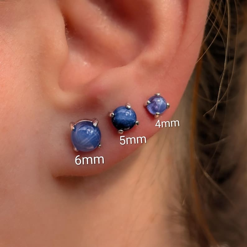 Round Star Sapphire Stud Earrings Earrings Handmade Handcrafted