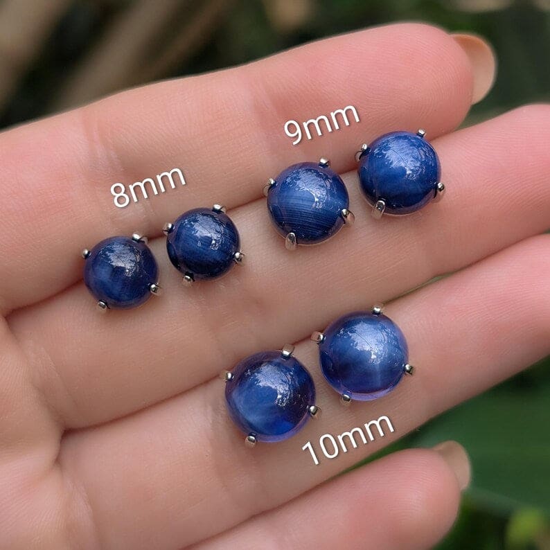 Round Star Sapphire Stud Earrings Earrings Handmade Handcrafted