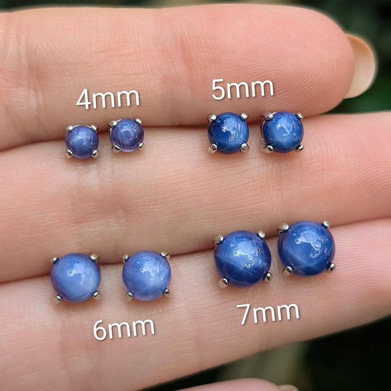 Round Star Sapphire Stud Earrings Earrings Handmade Handcrafted