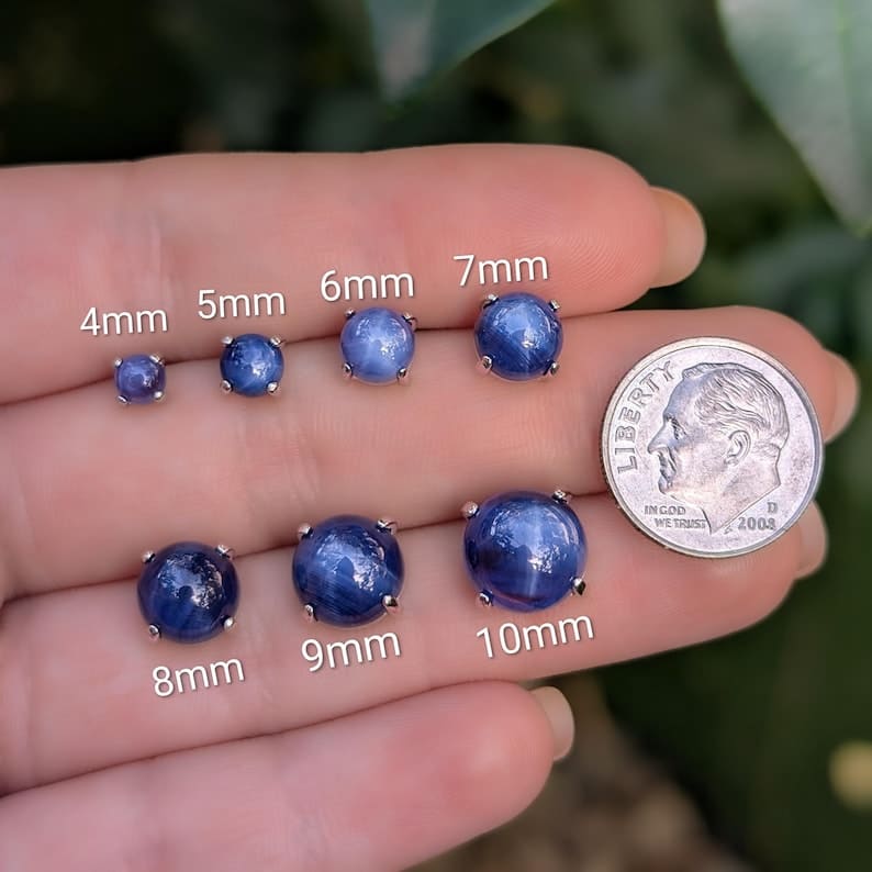 Round Star Sapphire Stud Earrings Earrings Handmade Handcrafted