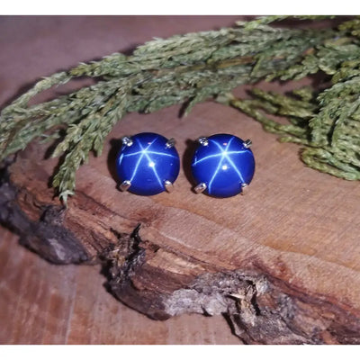 Round Star Sapphire Stud Earrings Earrings Handmade Handcrafted
