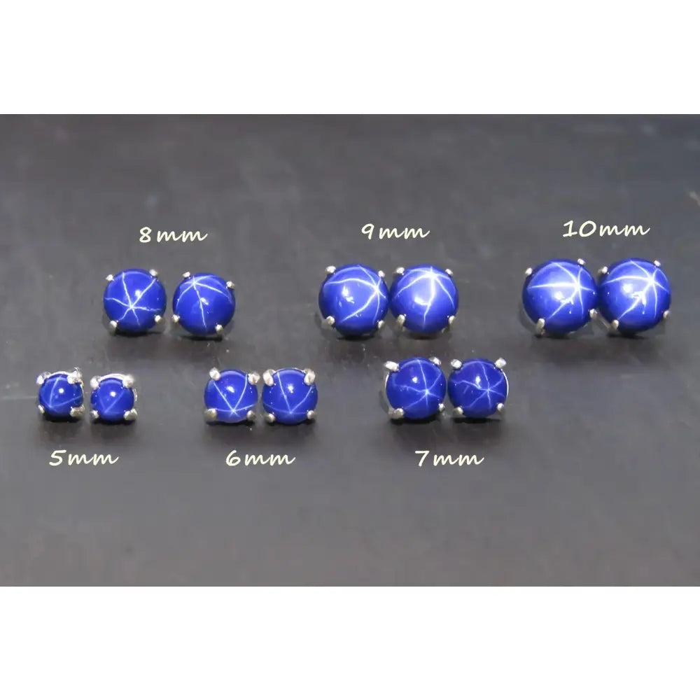 Round Star Sapphire Stud Earrings Earrings Handmade Handcrafted