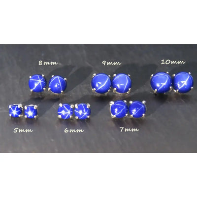 Round Star Sapphire Stud Earrings Earrings Handmade Handcrafted