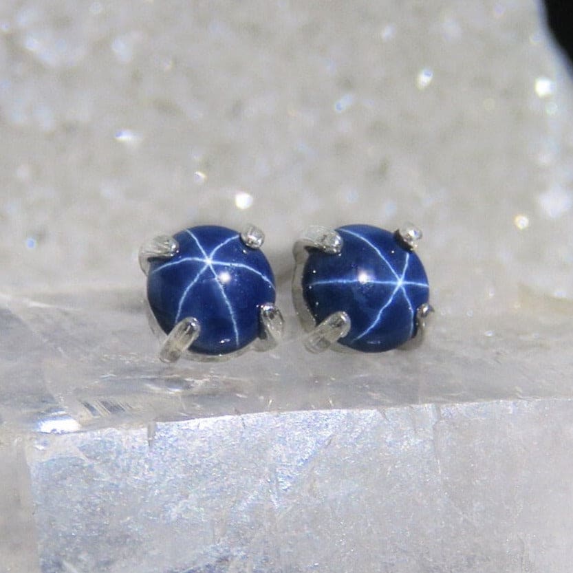 Round Star Sapphire Stud Earrings Earrings Handmade JSL Made in USA