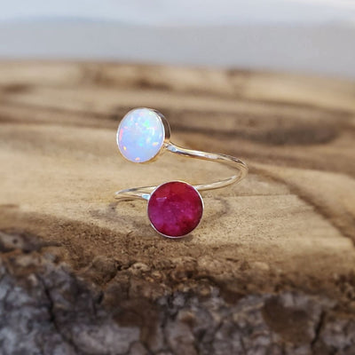 Ruby and Opal Ring Rings Handmade Handcrafted