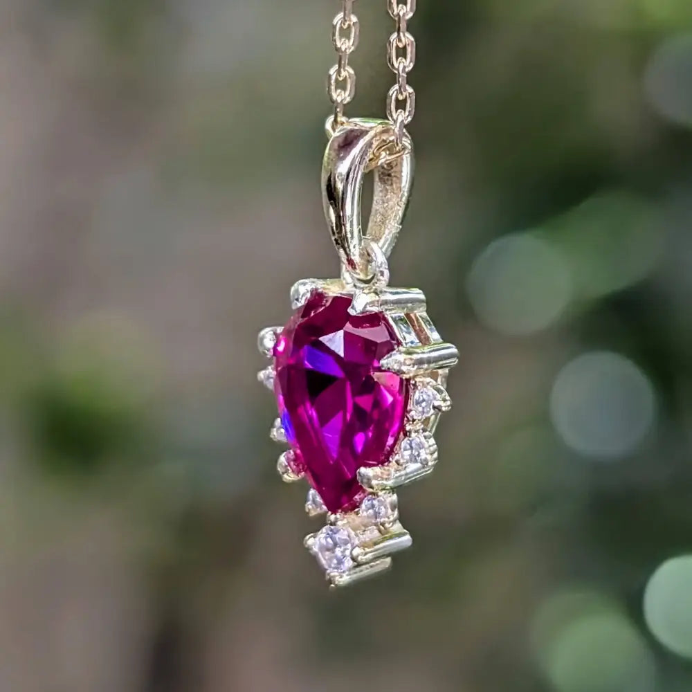 Celestial Drop - Ruby Upside-Down Teardrop Necklace Necklaces Handmade Handcrafted