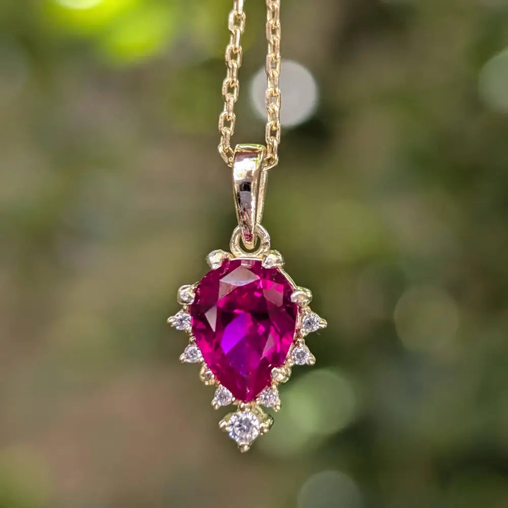 Celestial Drop - Ruby Upside-Down Teardrop Necklace Necklaces Handmade Handcrafted