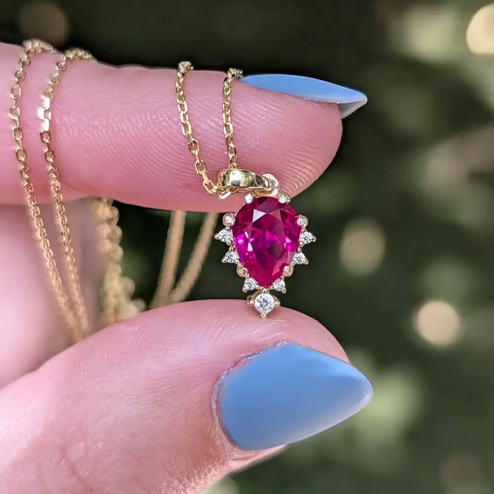 Celestial Drop - Ruby Upside-Down Teardrop Necklace Necklaces Handmade Handcrafted