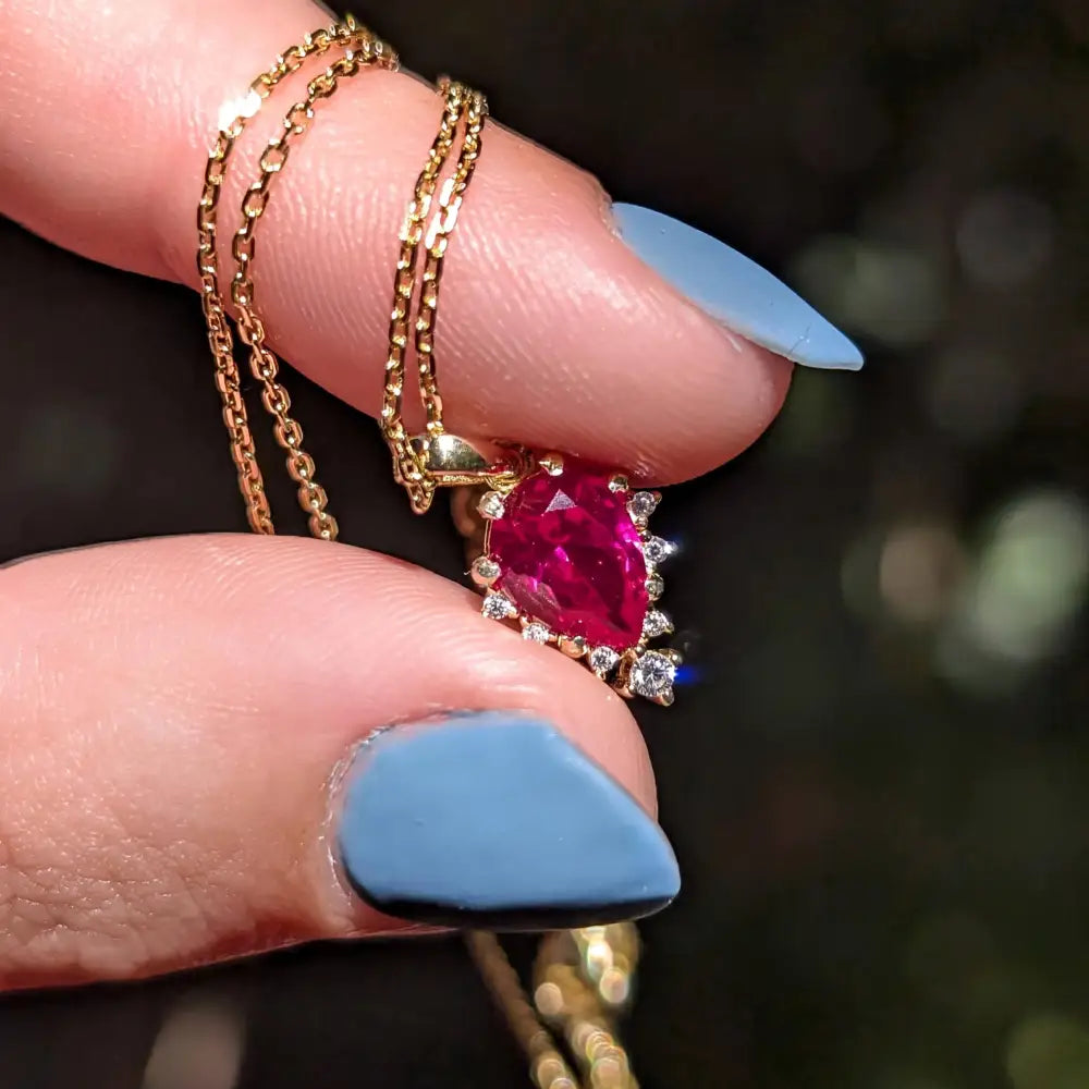Celestial Drop - Ruby Upside-Down Teardrop Necklace Necklaces Handmade Handcrafted