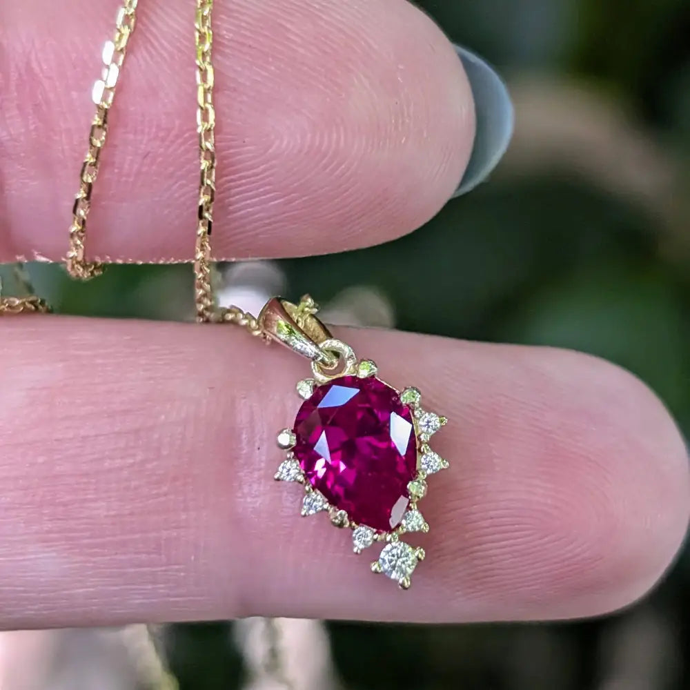 Celestial Drop - Ruby Upside-Down Teardrop Necklace Necklaces Handmade Handcrafted