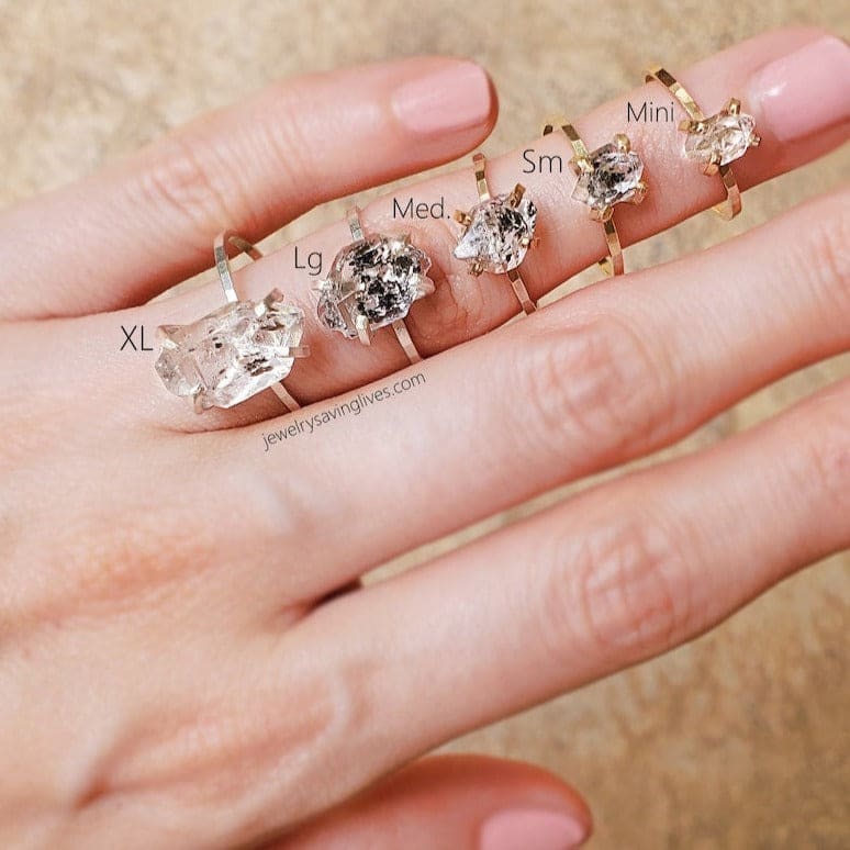 Salt and Pepper Herkimer Ring Rings Handmade Handcrafted