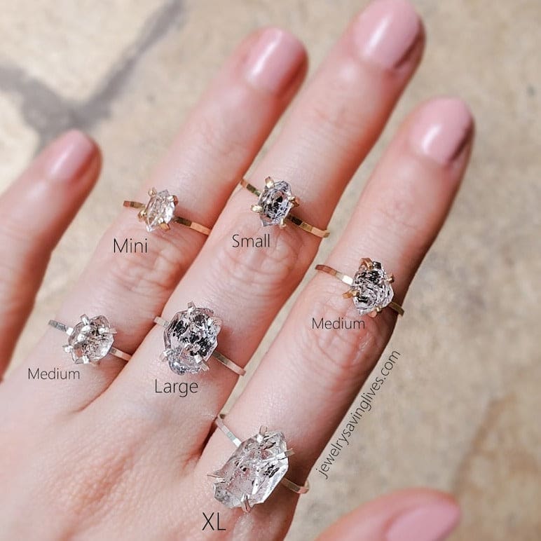 Salt and Pepper Herkimer Ring Rings Handmade Handcrafted