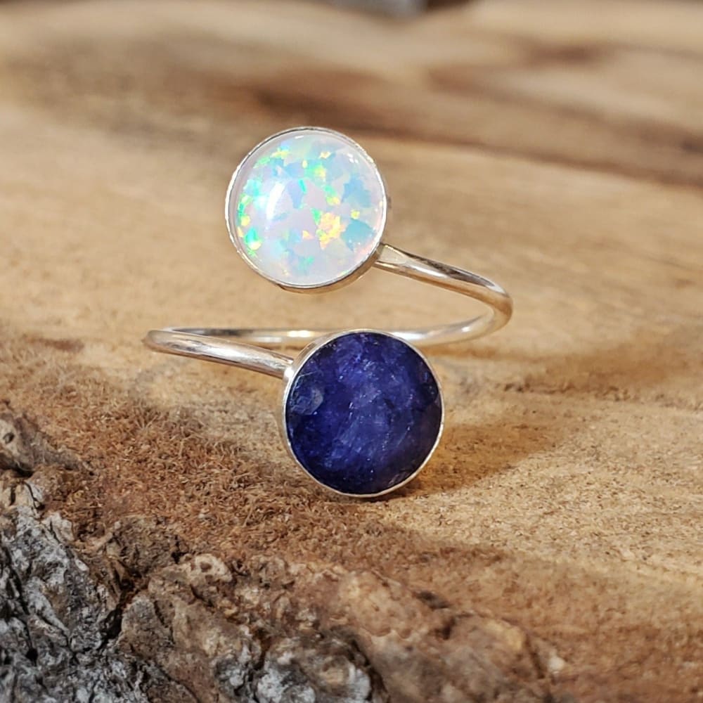 Sapphire and Opal Ring Rings Handmade Handcrafted