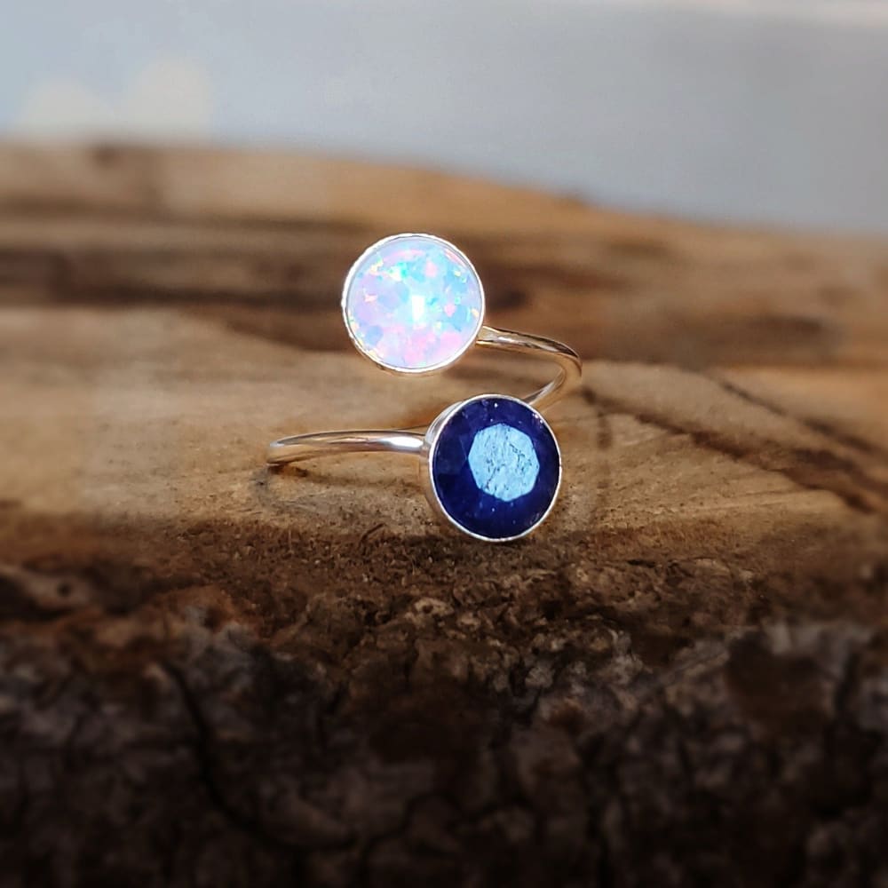 Sapphire and Opal Ring Rings Handmade Handcrafted