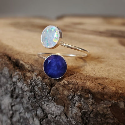 Sapphire and Opal Ring Rings Handmade JSL Made in USA