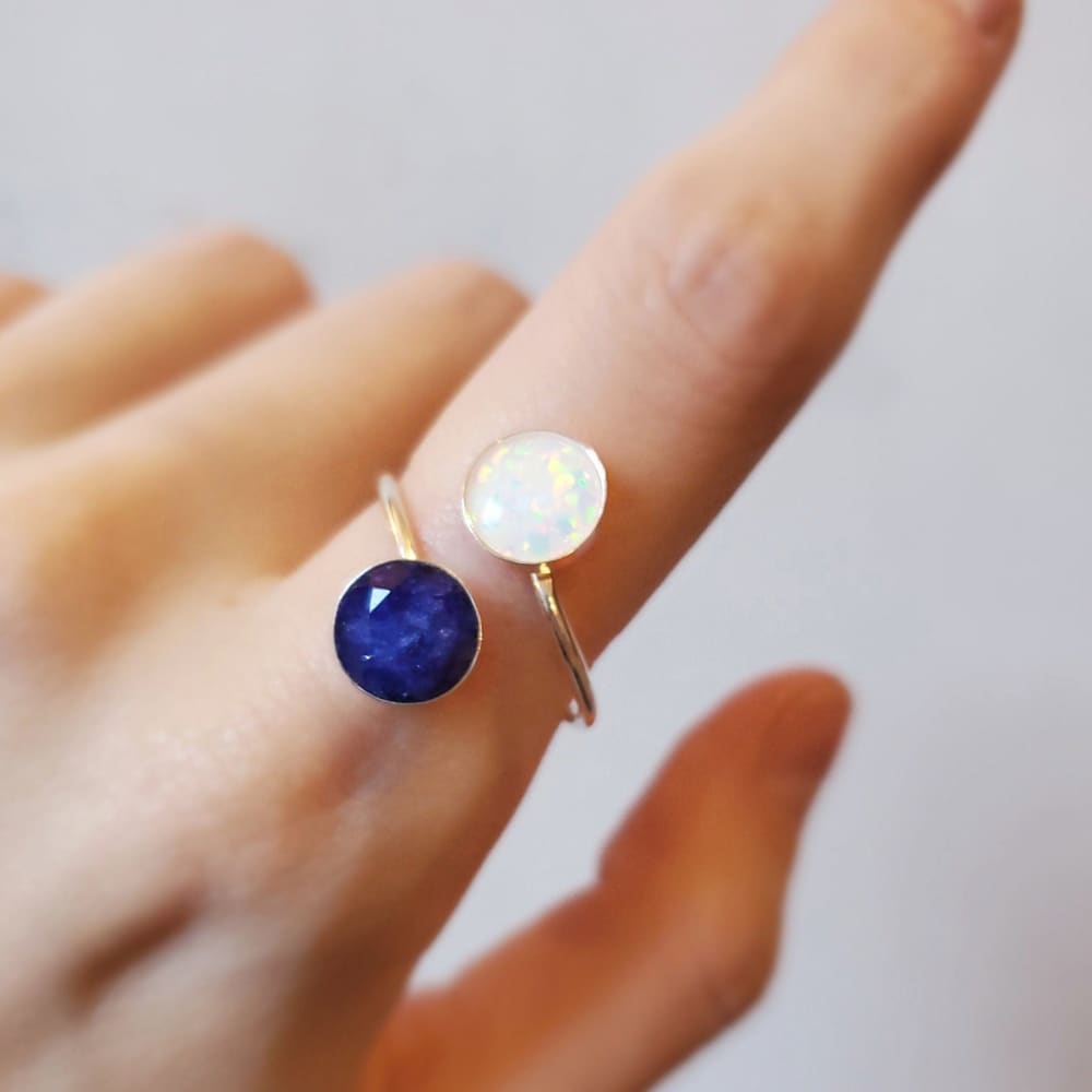 Sapphire and Opal Ring Rings Handmade JSL Made in USA