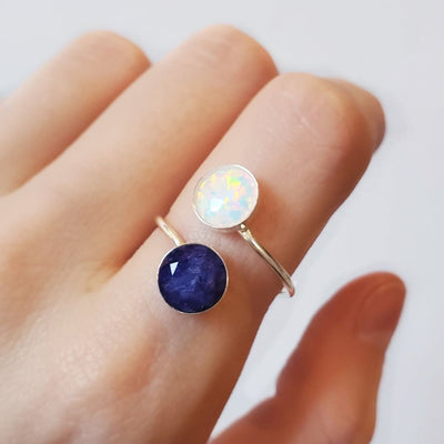 Sapphire and Opal Ring Rings Handmade JSL Made in USA