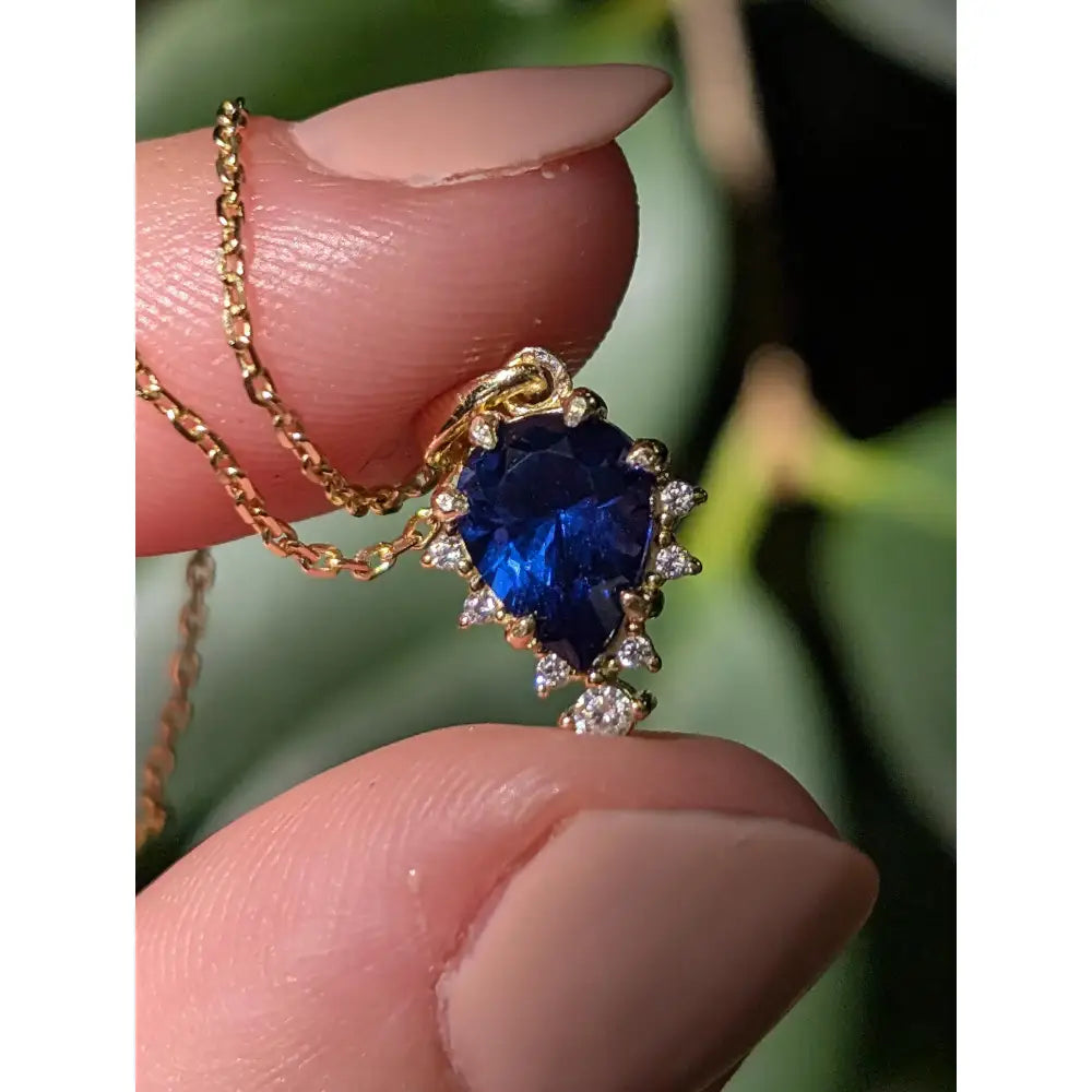 Celestial Drop - Sapphire Upside-Down Teardrop Necklace Necklaces Handmade Handcrafted