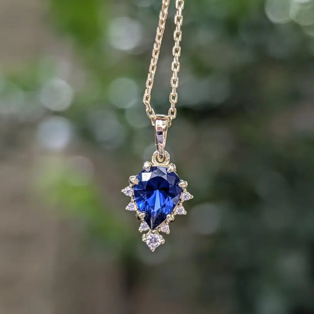 Celestial Drop - Sapphire Upside-Down Teardrop Necklace Necklaces Handmade Handcrafted