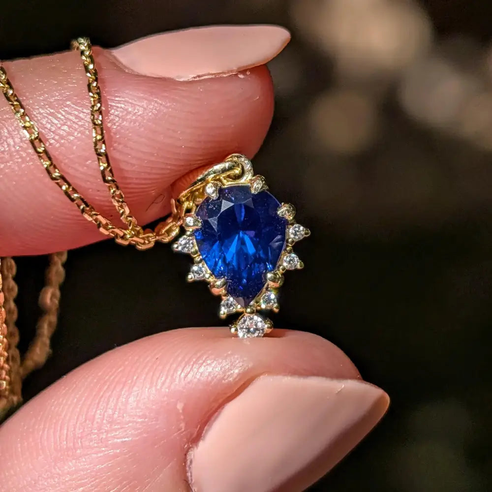 Celestial Drop - Sapphire Upside-Down Teardrop Necklace Necklaces Handmade Handcrafted
