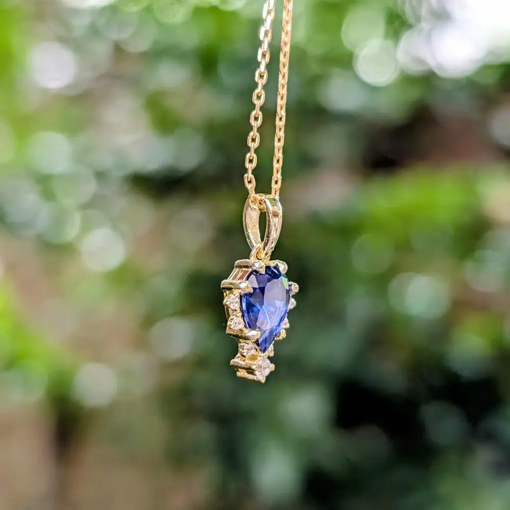Celestial Drop - Sapphire Upside-Down Teardrop Necklace Necklaces Handmade Handcrafted
