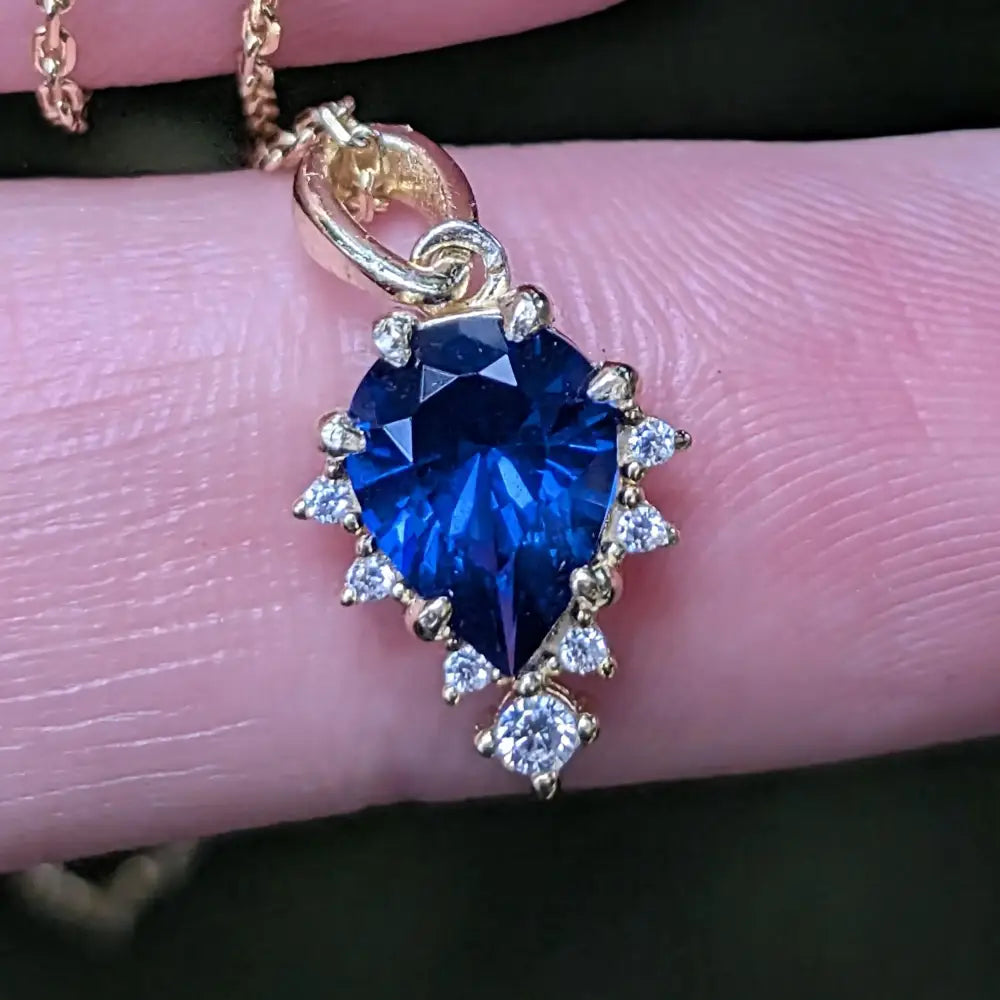 Celestial Drop - Sapphire Upside-Down Teardrop Necklace Necklaces Handmade Handcrafted