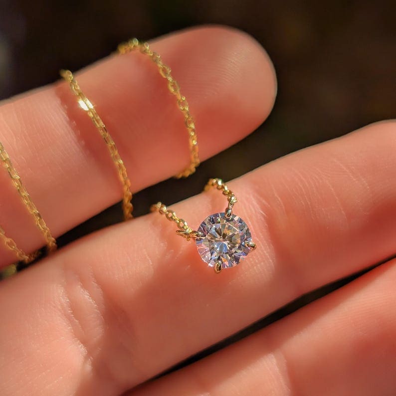 Small Round Moissanite Necklace Necklaces Handmade Handcrafted