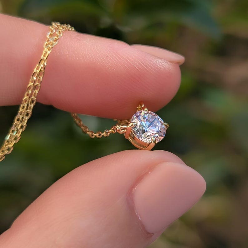 Small Round Moissanite Necklace Necklaces Handmade Handcrafted