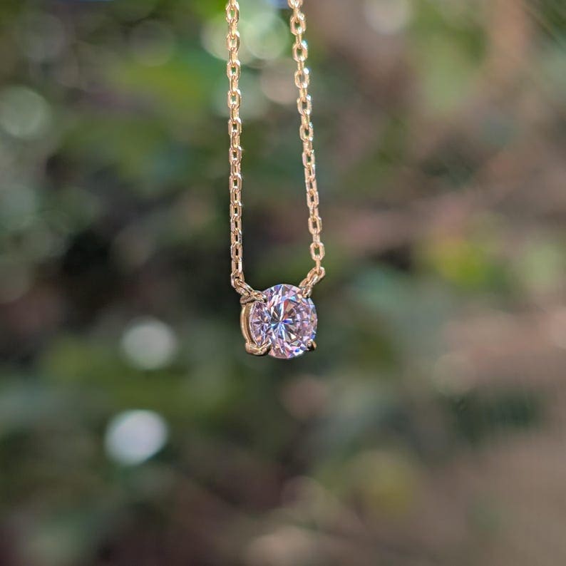 Small Round Moissanite Necklace Necklaces Handmade Handcrafted