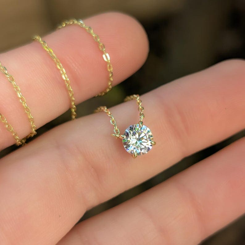 Small Round Moissanite Necklace Necklaces Handmade Handcrafted