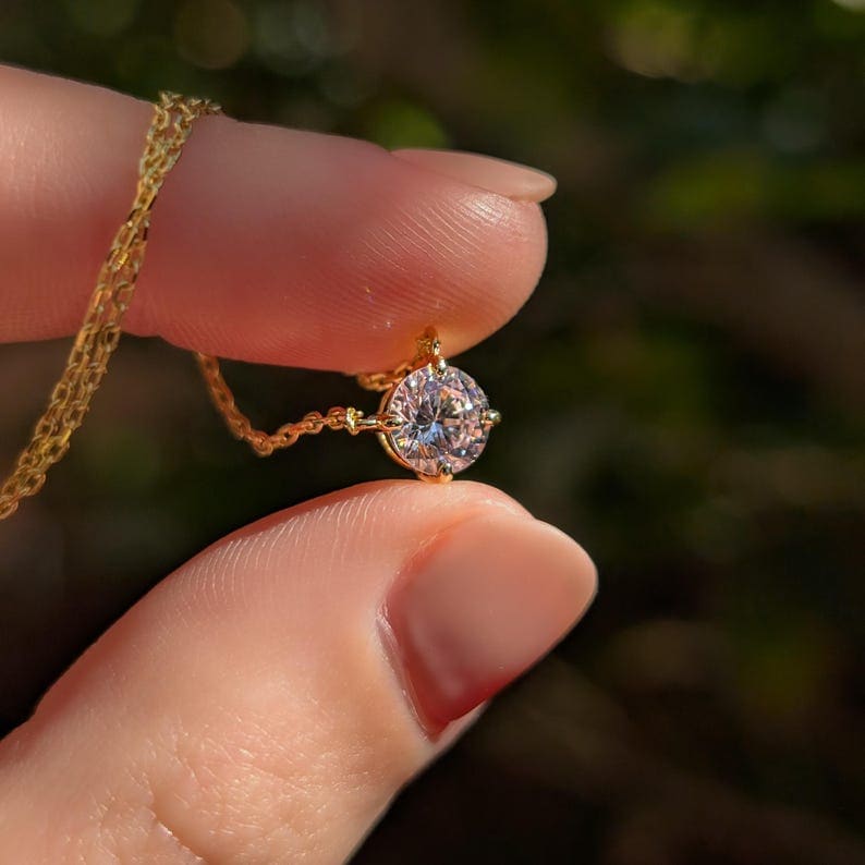 Small Round Moissanite Necklace Necklaces Handmade Handcrafted