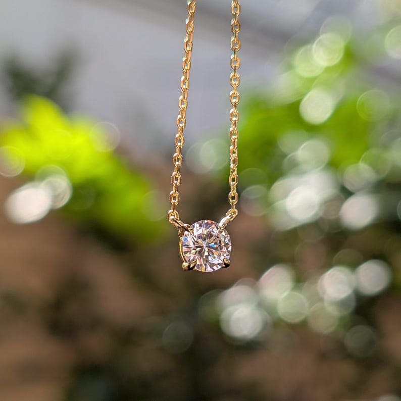 Small Round Moissanite Necklace Necklaces Handmade Handcrafted