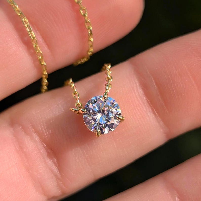 Small Round Moissanite Necklace Necklaces Handmade Handcrafted