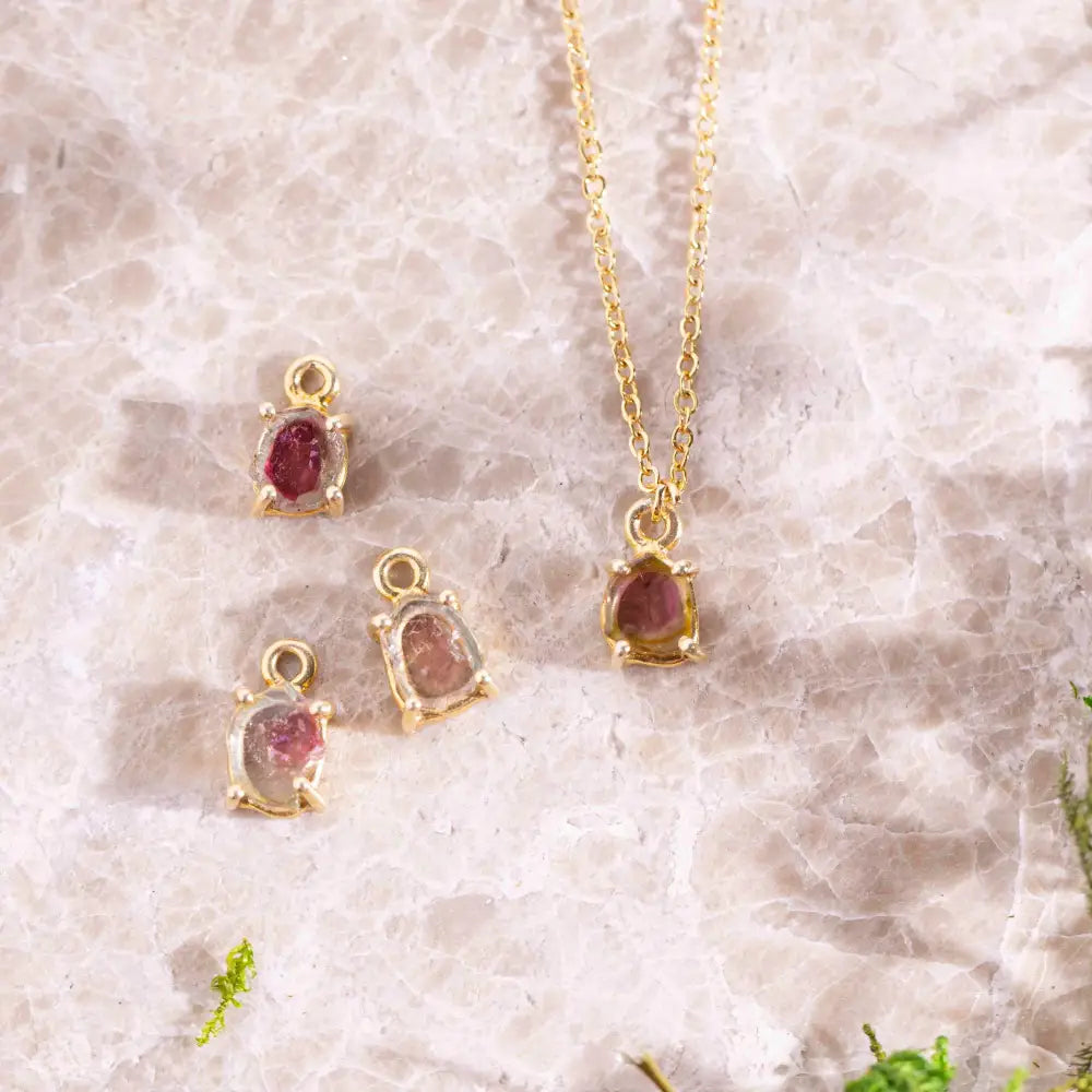 Small Watermelon Tourmaline Prong Necklace Necklaces Handmade Handcrafted