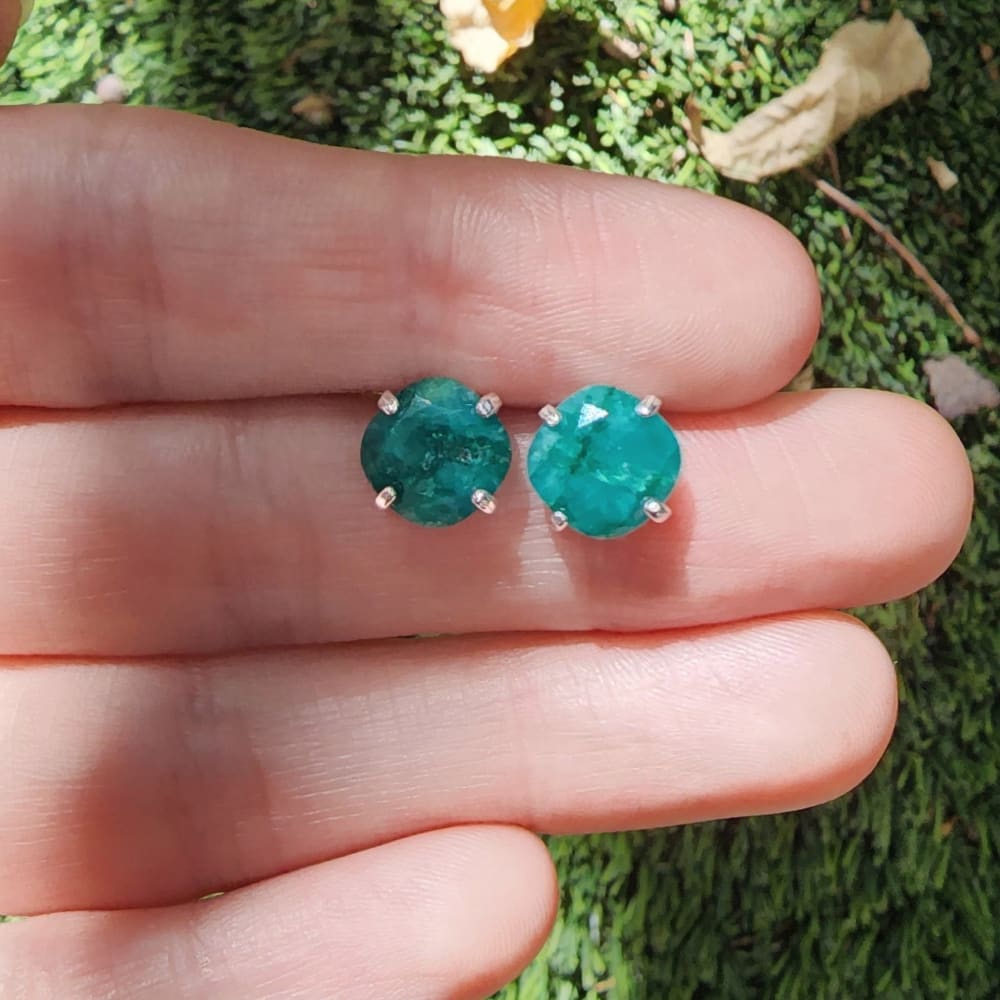 Square Natural Emerald Stud Earrings Earrings Handmade Handcrafted