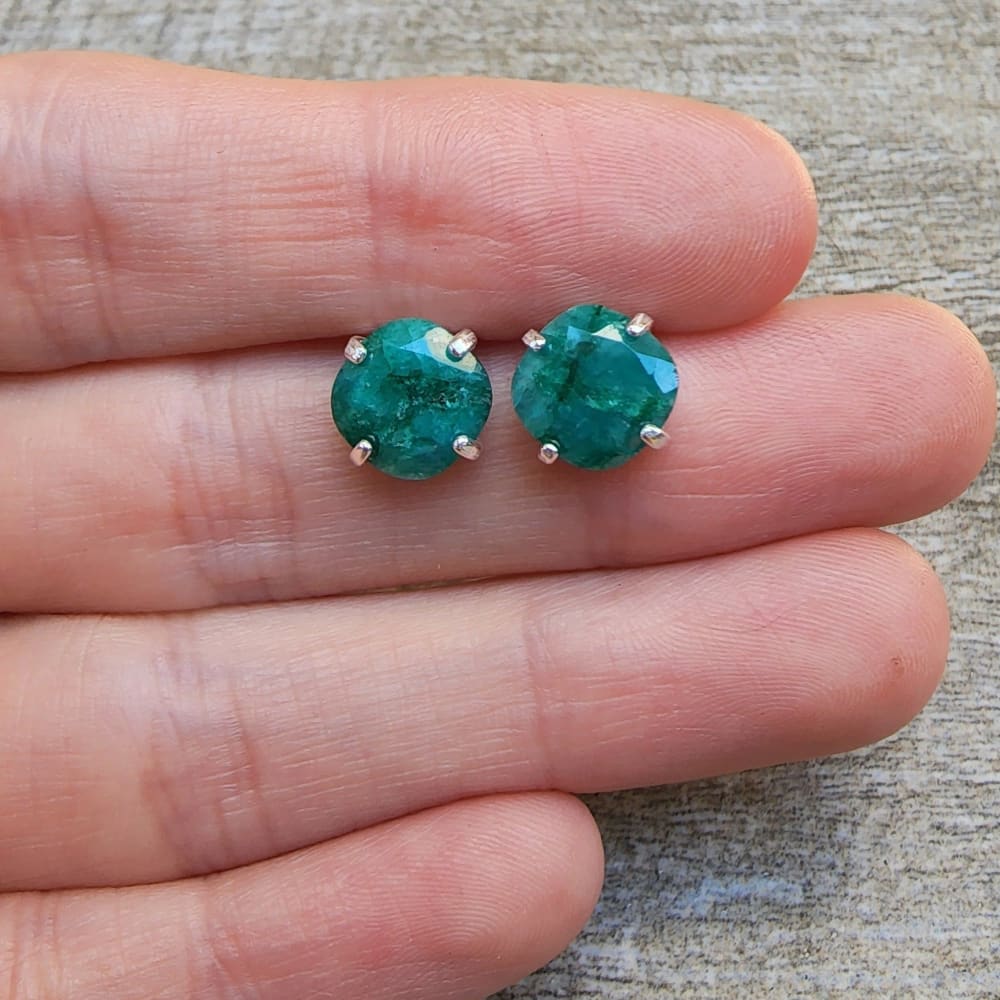 Square Natural Emerald Stud Earrings Earrings Handmade Handcrafted