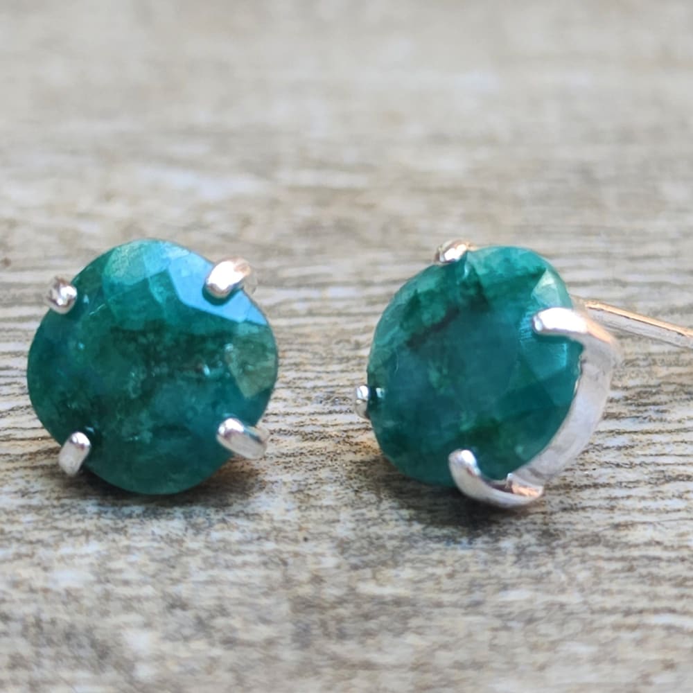 Square Natural Emerald Stud Earrings Earrings Handmade Handcrafted
