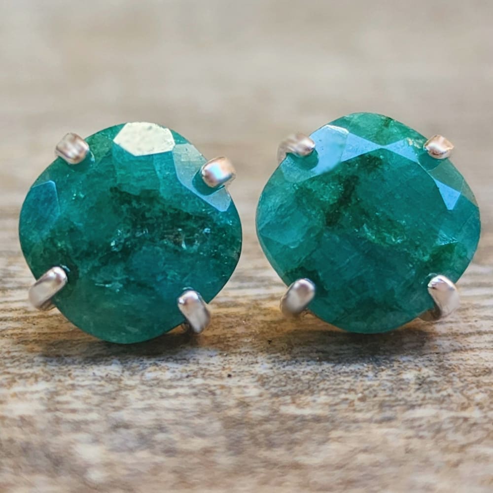 Square Natural Emerald Stud Earrings Earrings Handmade Handcrafted
