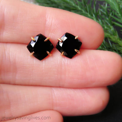 Square Onyx Stud Earrings Earrings Handmade Handcrafted