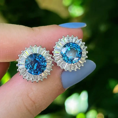 Sunburst Earring London Blue Topaz Earrings Handmade Handcrafted
