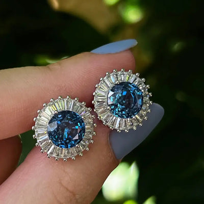 Sunburst Earring London Blue Topaz Earrings Handmade Handcrafted