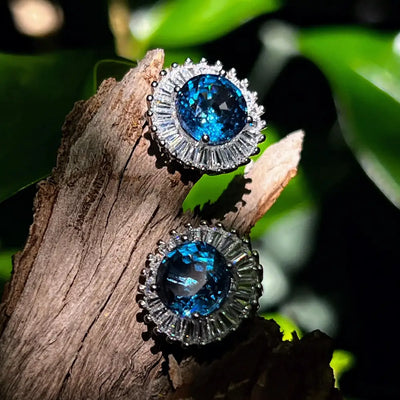 Sunburst Earring London Blue Topaz Earrings Handmade Handcrafted