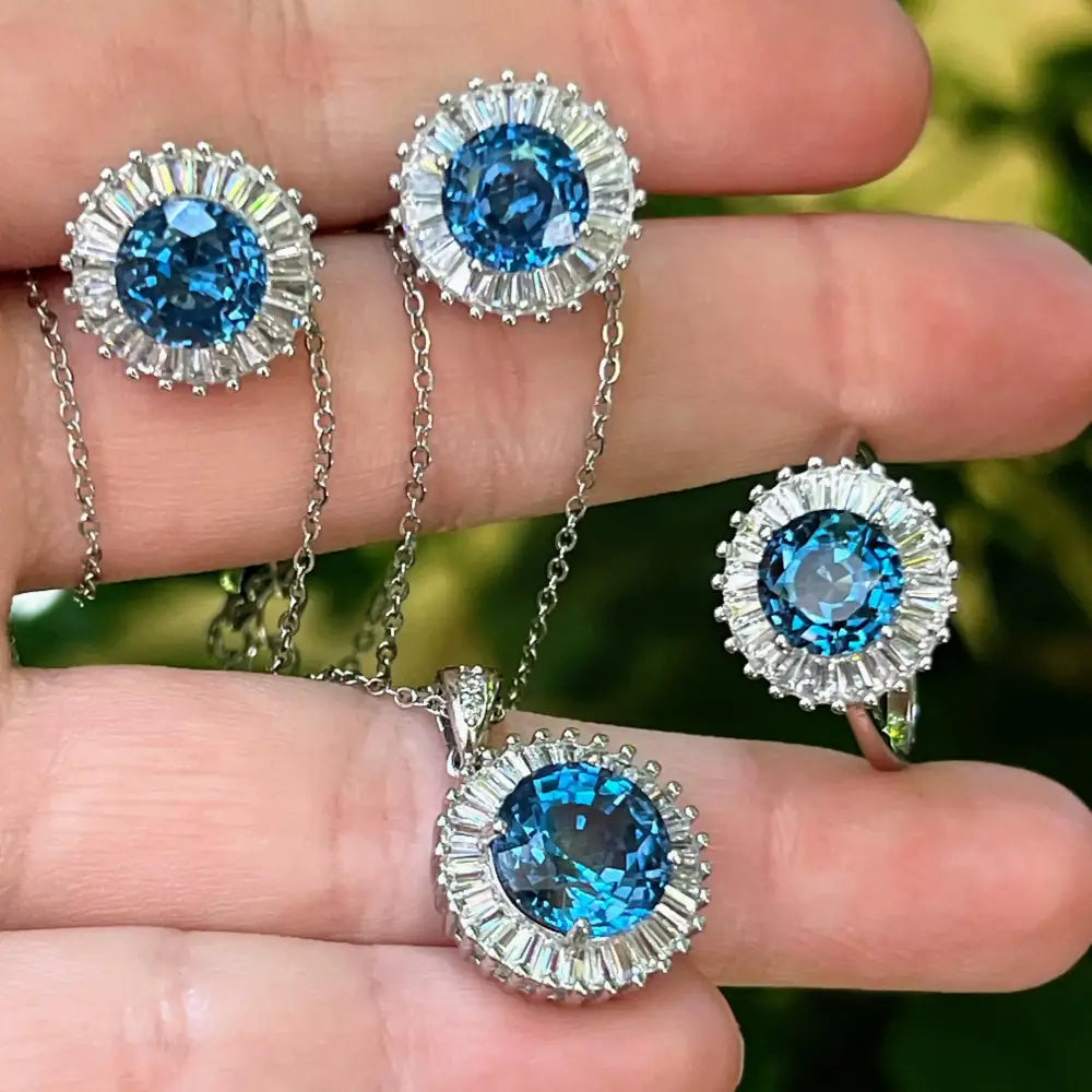Sunburst Earring London Blue Topaz Earrings Handmade Handcrafted