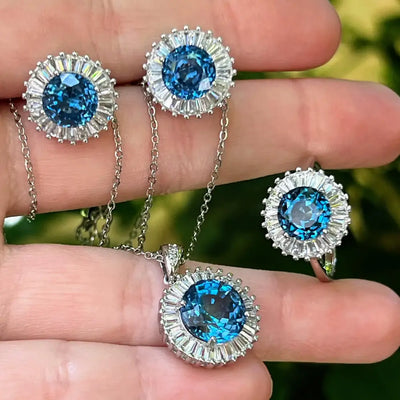 Sunburst Earring London Blue Topaz Earrings Handmade Handcrafted