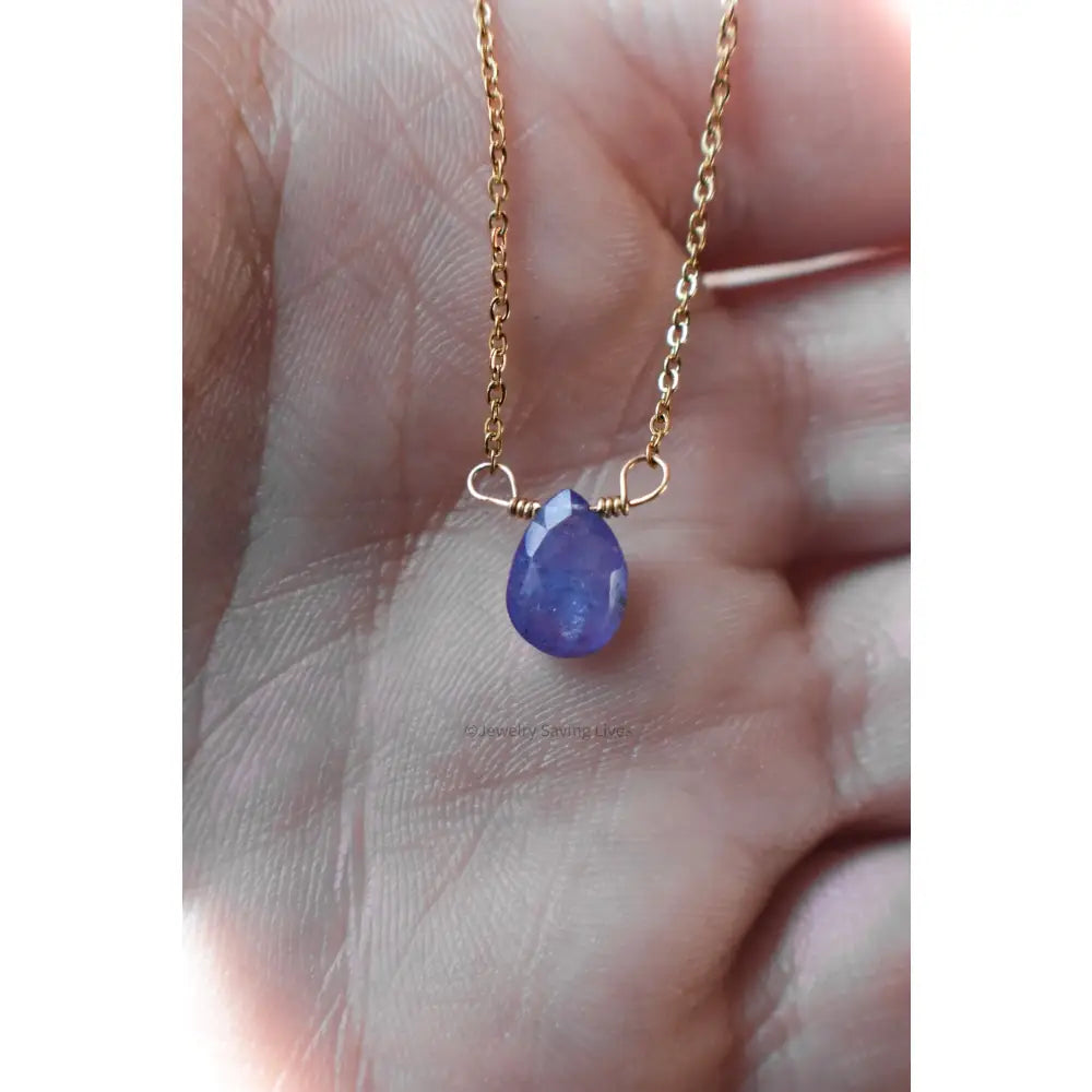 Tanzanite Teardrop Bar Necklace Necklaces Handmade Handcrafted