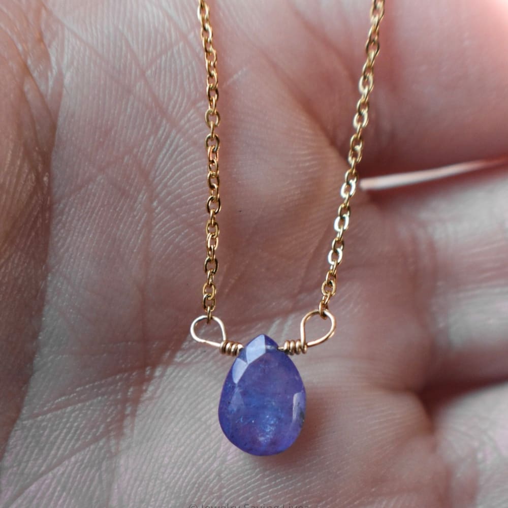 Tanzanite Teardrop Bar Necklace Necklaces Handmade Handcrafted