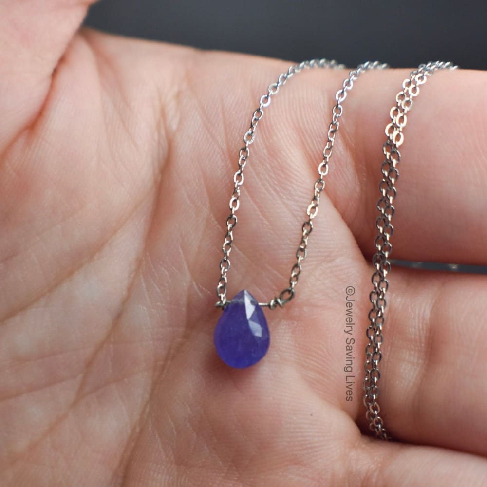 Tanzanite Teardrop Bar Necklace Necklaces Handmade Handcrafted