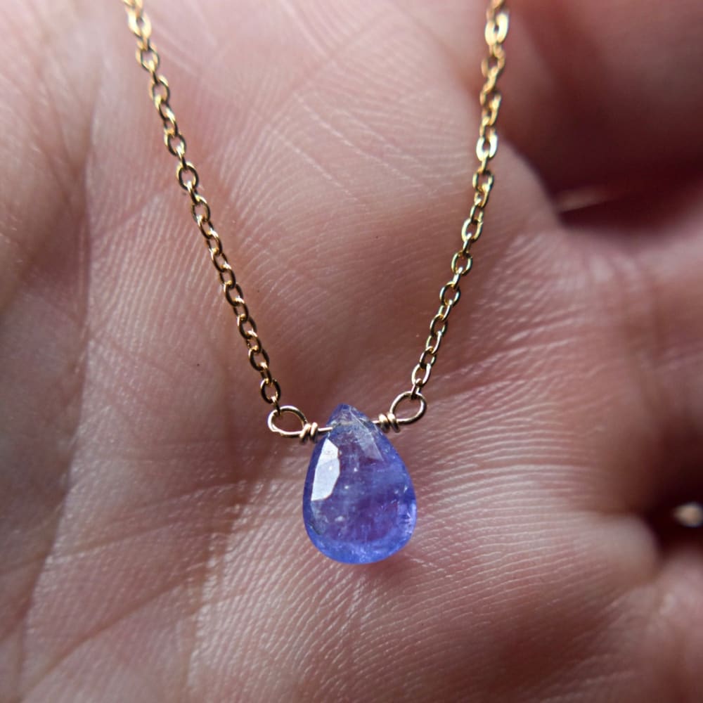 Tanzanite Teardrop Bar Necklace Necklaces Handmade Handcrafted